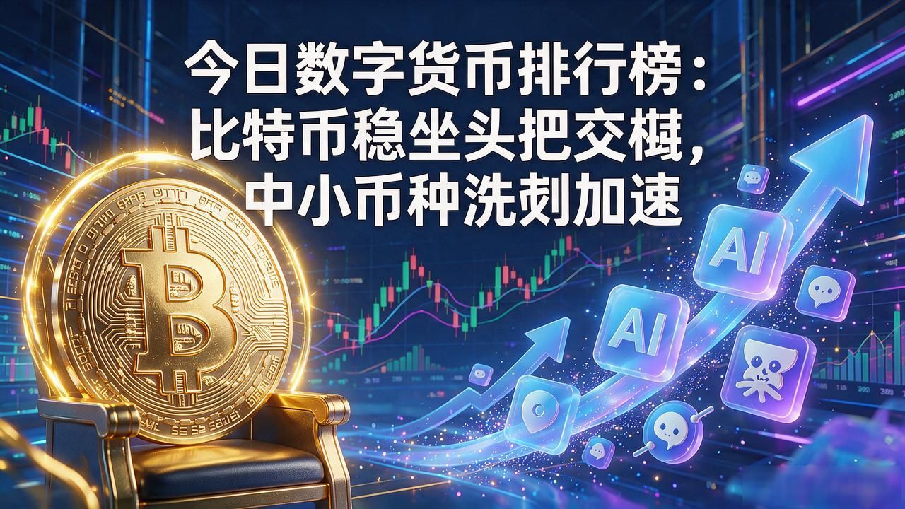今日数字货币排行榜：比特币稳坐头把交椅，中小币种洗牌加速