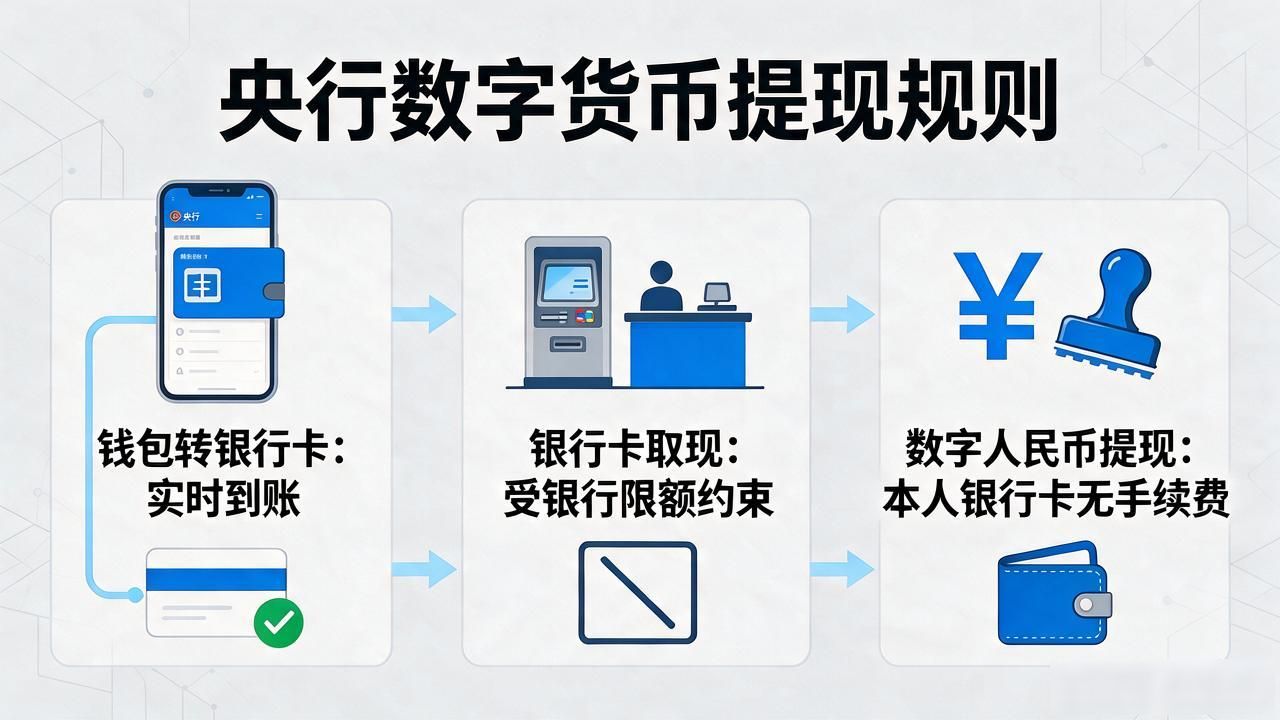 央行数字货币提现规则：取现限额、到账时间、有没有手续费