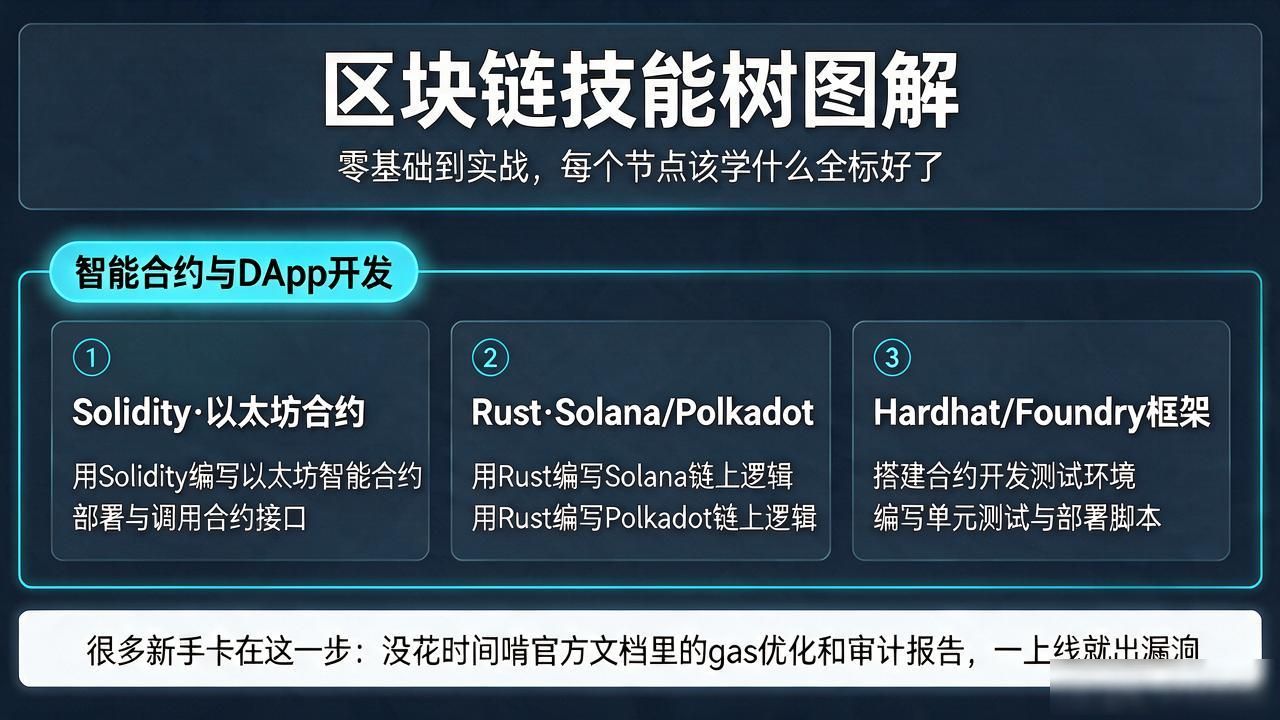 区块链技能树图解｜零基础到实战，每个节点该学什么全标好了