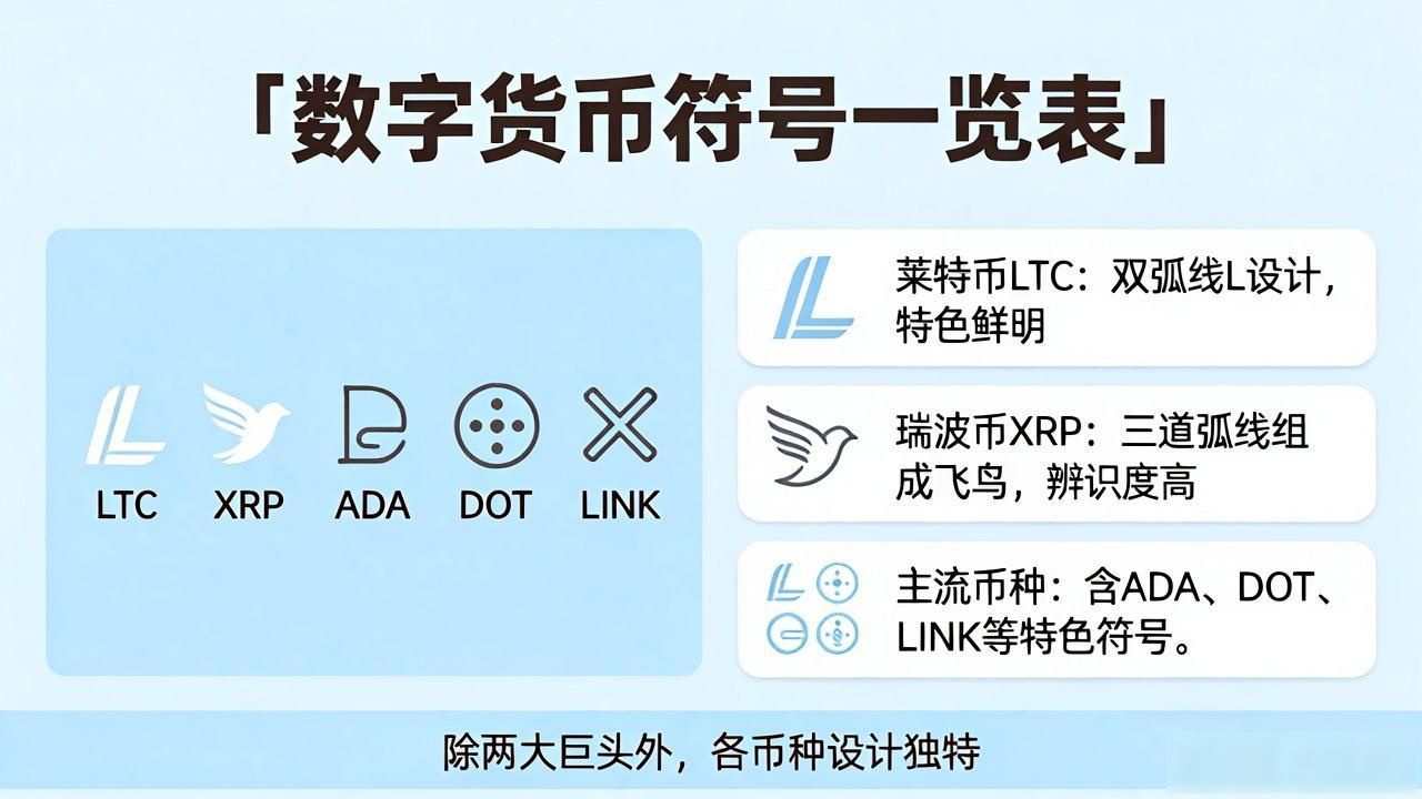 数字货币主流币种符号识别方法_数字货币符号大全图片_比特币以太坊等主流币符号代表