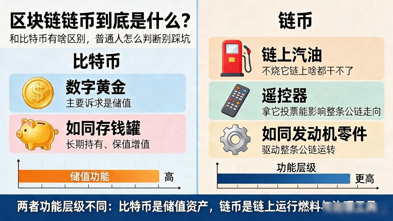 区块链链币到底是什么？和比特币有啥区别，普通人怎么判断别踩坑